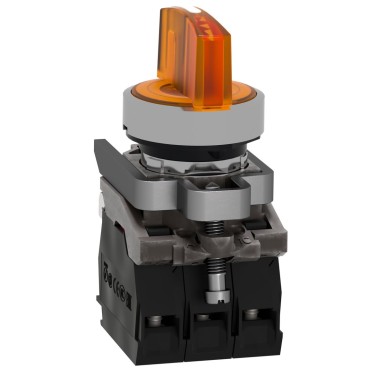 XB4BK135B5 - Illuminated selector switch, Harmony XB4, metal, orange handle, 22mm, universal LED, 3 positions, 1NO + 1NC, 24V AC DC - Schneider Electric - Illuminated selector switch, Harmony XB4, metal, orange handle, 22mm, universal LED, 3 positions, 1NO + 1NC, 24V AC DC - Schneider Electric - 5