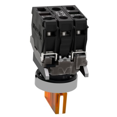 XB4BK135B5 - Illuminated selector switch, Harmony XB4, metal, orange handle, 22mm, universal LED, 3 positions, 1NO + 1NC, 24V AC DC - Schneider Electric - Illuminated selector switch, Harmony XB4, metal, orange handle, 22mm, universal LED, 3 positions, 1NO + 1NC, 24V AC DC - Schneider Electric - 6