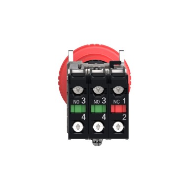 XB4BS84441 - Emergency stop switching off, Harmony XB4, metal, red mushroom 40mm, 22mm, trigger latching turn to release, 2NC+1NO - Schneider Electric - Emergency stop switching off, Harmony XB4, metal, red mushroom 40mm, 22mm, trigger latching turn to release, 2NC+1NO - Schneider Electric - 4