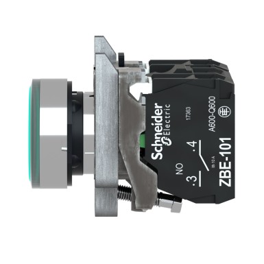 XB4BW33M5 - Illuminated push button, Harmony XB4, metal, green flush, 22mm, universal LED, plain lens, 1NO + 1NC, 230...240V AC - Schneider Electric - Illuminated push button, Harmony XB4, metal, green flush, 22mm, universal LED, plain lens, 1NO + 1NC, 230...240V AC - Schneider Electric - 3