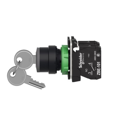 XB5AG33 - Harmony XB5, Key switch selector, plastic, black, Ш22, key 455, 3 positions, stay put, 2 NO - Schneider Electric - Harmony XB5, Key switch selector, plastic, black, Ш22, key 455, 3 positions, stay put, 2 NO - Schneider Electric - 4