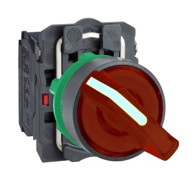 XB5AK124B5 - Illuminated selector switch, Harmony XB5, grey plastic, red handle, 22mm, 2 positions, universal LED, 1NO + 1NC, 24V AC DC - Schneider Electric - Illuminated selector switch, Harmony XB5, grey plastic, red handle, 22mm, 2 positions, universal LED, 1NO + 1NC, 24V AC DC - Schneider Electric - 0