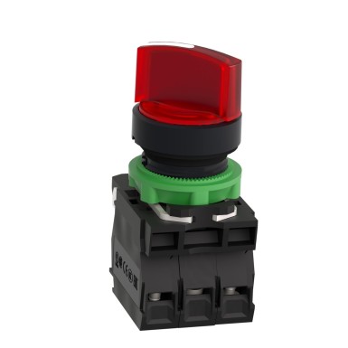 XB5AK124B5 - Illuminated selector switch, Harmony XB5, grey plastic, red handle, 22mm, 2 positions, universal LED, 1NO + 1NC, 24V AC DC - Schneider Electric - Illuminated selector switch, Harmony XB5, grey plastic, red handle, 22mm, 2 positions, universal LED, 1NO + 1NC, 24V AC DC - Schneider Electric - 1