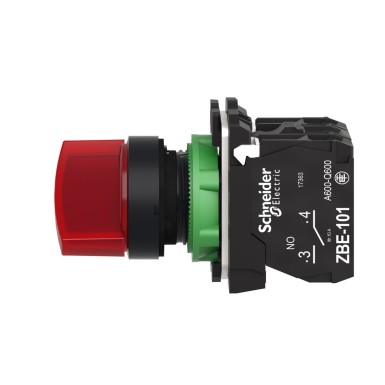 XB5AK124M5 - Illuminated selector switch, Harmony XB5, grey plastic, red handle, 22mm, universal LED, 2 positions, 1NO + 1NC, 230...240V AC - Schneider Electric - Illuminated selector switch, Harmony XB5, grey plastic, red handle, 22mm, universal LED, 2 positions, 1NO + 1NC, 230...240V AC - Schneider Electric - 1