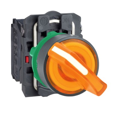 XB5AK125B5 - Illuminated selector switch, Harmony XB5, grey plastic, orange handle, 22mm, universal LED, 2 positions, 1NO + 1NC, 24V AC DC - Schneider Electric - Illuminated selector switch, Harmony XB5, grey plastic, orange handle, 22mm, universal LED, 2 positions, 1NO + 1NC, 24V AC DC - Schneider Electric - 0