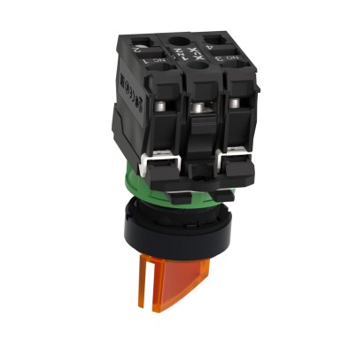 XB5AK125B5 - Illuminated selector switch, Harmony XB5, grey plastic, orange handle, 22mm, universal LED, 2 positions, 1NO + 1NC, 24V AC DC - Schneider Electric - Illuminated selector switch, Harmony XB5, grey plastic, orange handle, 22mm, universal LED, 2 positions, 1NO + 1NC, 24V AC DC - Schneider Electric - 2