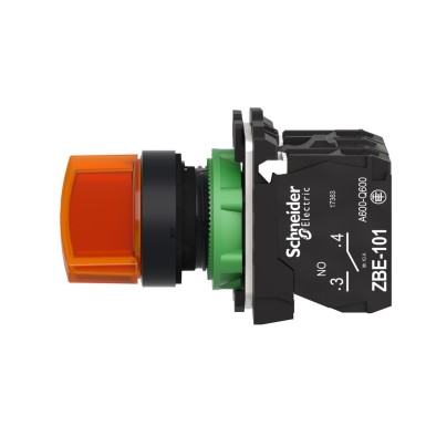 XB5AK125B5 - Illuminated selector switch, Harmony XB5, grey plastic, orange handle, 22mm, universal LED, 2 positions, 1NO + 1NC, 24V AC DC - Schneider Electric - Illuminated selector switch, Harmony XB5, grey plastic, orange handle, 22mm, universal LED, 2 positions, 1NO + 1NC, 24V AC DC - Schneider Electric - 4