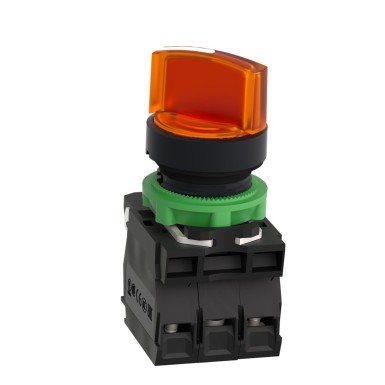 XB5AK125B5 - Illuminated selector switch, Harmony XB5, grey plastic, orange handle, 22mm, universal LED, 2 positions, 1NO + 1NC, 24V AC DC - Schneider Electric - Illuminated selector switch, Harmony XB5, grey plastic, orange handle, 22mm, universal LED, 2 positions, 1NO + 1NC, 24V AC DC - Schneider Electric - 6