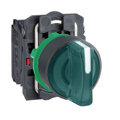 XB5AK133B5 - Illuminated selector switch, Harmony XB5, grey plastic, green handle, 22mm, 3 positions, universal LED, 1NO + 1NC, 24V AC DC - Schneider Electric - Illuminated selector switch, Harmony XB5, grey plastic, green handle, 22mm, 3 positions, universal LED, 1NO + 1NC, 24V AC DC - Schneider Electric - 0