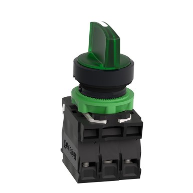 XB5AK133B5 - Illuminated selector switch, Harmony XB5, grey plastic, green handle, 22mm, 3 positions, universal LED, 1NO + 1NC, 24V AC DC - Schneider Electric - Illuminated selector switch, Harmony XB5, grey plastic, green handle, 22mm, 3 positions, universal LED, 1NO + 1NC, 24V AC DC - Schneider Electric - 1