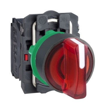 XB5AK134B5 - Illuminated selector switch, Harmony XB5, grey plastic, red handle, 22mm, 3 positions, universal LED, 1NO + 1NC, 24V AC DC - Schneider Electric - Illuminated selector switch, Harmony XB5, grey plastic, red handle, 22mm, 3 positions, universal LED, 1NO + 1NC, 24V AC DC - Schneider Electric - 0