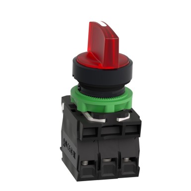 XB5AK134B5 - Illuminated selector switch, Harmony XB5, grey plastic, red handle, 22mm, 3 positions, universal LED, 1NO + 1NC, 24V AC DC - Schneider Electric - Illuminated selector switch, Harmony XB5, grey plastic, red handle, 22mm, 3 positions, universal LED, 1NO + 1NC, 24V AC DC - Schneider Electric - 1