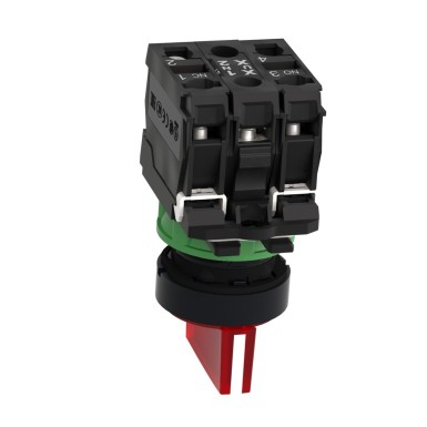 XB5AK134B5 - Illuminated selector switch, Harmony XB5, grey plastic, red handle, 22mm, 3 positions, universal LED, 1NO + 1NC, 24V AC DC - Schneider Electric - Illuminated selector switch, Harmony XB5, grey plastic, red handle, 22mm, 3 positions, universal LED, 1NO + 1NC, 24V AC DC - Schneider Electric - 4