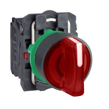 XB5AK134M5 - Illuminated selector switch, Harmony XB5, grey plastic, red handle, 22mm, universal LED, 3 positions, 1NO + 1NC, 230...240V AC - Schneider Electric - Illuminated selector switch, Harmony XB5, grey plastic, red handle, 22mm, universal LED, 3 positions, 1NO + 1NC, 230...240V AC - Schneider Electric - 0