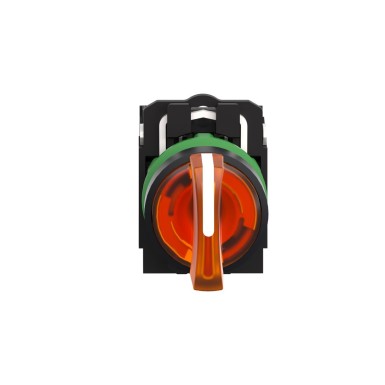 XB5AK135B5 - Illuminated selector switch, Harmony XB5, grey plastic, orange handle, 22mm, universal LED, 3 positions, 1NO + 1NC, 24V AC DC - Schneider Electric - Illuminated selector switch, Harmony XB5, grey plastic, orange handle, 22mm, universal LED, 3 positions, 1NO + 1NC, 24V AC DC - Schneider Electric - 3