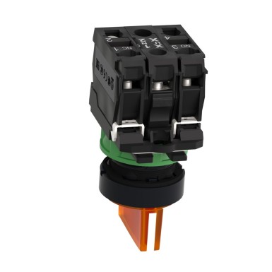 XB5AK135B5 - Illuminated selector switch, Harmony XB5, grey plastic, orange handle, 22mm, universal LED, 3 positions, 1NO + 1NC, 24V AC DC - Schneider Electric - Illuminated selector switch, Harmony XB5, grey plastic, orange handle, 22mm, universal LED, 3 positions, 1NO + 1NC, 24V AC DC - Schneider Electric - 5