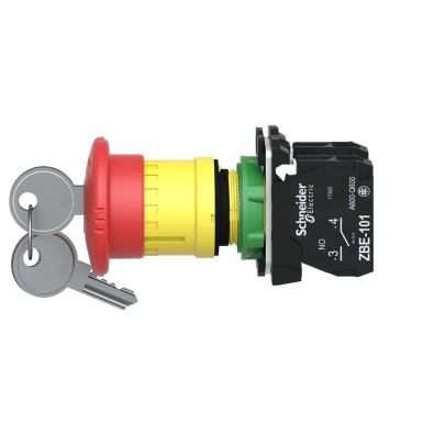 XB5AS9445 - Emergency stop switching off, Harmony XB5, plastic, red mushroom 40mm, 22mm trigger latching key release, 1NO+1NC - Schneider Electric - Emergency stop switching off, Harmony XB5, plastic, red mushroom 40mm, 22mm trigger latching key release, 1NO+1NC - Schneider Electric - 1