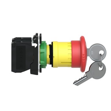 XB5AS9445 - Emergency stop switching off, Harmony XB5, plastic, red mushroom 40mm, 22mm trigger latching key release, 1NO+1NC - Schneider Electric - Emergency stop switching off, Harmony XB5, plastic, red mushroom 40mm, 22mm trigger latching key release, 1NO+1NC - Schneider Electric - 6