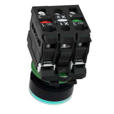 XB5AW3365 - Harmony XB5, Illuminated push button, plastic, flush, green, Ш22, plain lens for BA9s bulb, spring return, <= 250 V, 1 NO + 1 NC - Schneider Electric - Harmony XB5, Illuminated push button, plastic, flush, green, Ш22, plain lens for BA9s bulb, spring return, <= 250 V, 1 NO + 1 NC - Schneider Electric - 2