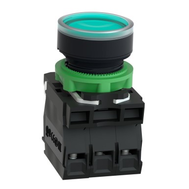 XB5AW3365 - Harmony XB5, Illuminated push button, plastic, flush, green, Ш22, plain lens for BA9s bulb, spring return, <= 250 V, 1 NO + 1 NC - Schneider Electric - Harmony XB5, Illuminated push button, plastic, flush, green, Ш22, plain lens for BA9s bulb, spring return, <= 250 V, 1 NO + 1 NC - Schneider Electric - 5