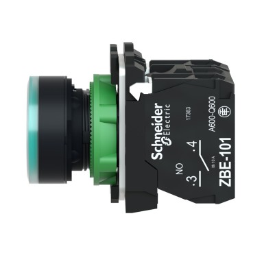 XB5AW3365 - Harmony XB5, Illuminated push button, plastic, flush, green, Ш22, plain lens for BA9s bulb, spring return, <= 250 V, 1 NO + 1 NC - Schneider Electric - Harmony XB5, Illuminated push button, plastic, flush, green, Ш22, plain lens for BA9s bulb, spring return, <= 250 V, 1 NO + 1 NC - Schneider Electric - 6