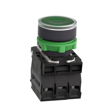 XB5AW33G5 - Illuminated push button, Harmony XB5, plastic, flush, green, 22mm, universal LED, plain lens, 1NO + 1NC, 110...120V AC - Schneider Electric - Illuminated push button, Harmony XB5, plastic, flush, green, 22mm, universal LED, plain lens, 1NO + 1NC, 110...120V AC - Schneider Electric - 4