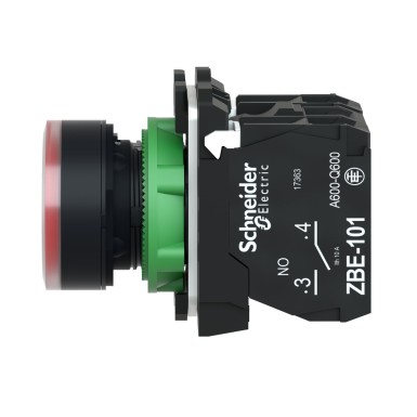 XB5AW3465 - Harmony XB5, Illuminated push button, plastic, flush, red, Ш22, plain lens for BA9s bulb, spring return, <= 250 V, 1 NO + 1 NC - Schneider Electric - Harmony XB5, Illuminated push button, plastic, flush, red, Ш22, plain lens for BA9s bulb, spring return, <= 250 V, 1 NO + 1 NC - Schneider Electric - 3