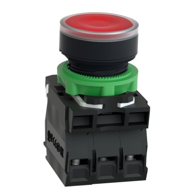 XB5AW3465 - Harmony XB5, Illuminated push button, plastic, flush, red, Ш22, plain lens for BA9s bulb, spring return, <= 250 V, 1 NO + 1 NC - Schneider Electric - Harmony XB5, Illuminated push button, plastic, flush, red, Ш22, plain lens for BA9s bulb, spring return, <= 250 V, 1 NO + 1 NC - Schneider Electric - 5