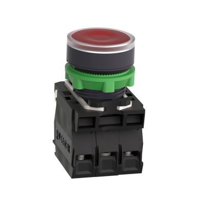 XB5AW34B5 - Illuminated push button, Harmony XB5, plastic, red flush, 22mm, universal LED, plain lens, 1NO + 1NC, 24V AC DC - Schneider Electric - Illuminated push button, Harmony XB5, plastic, red flush, 22mm, universal LED, plain lens, 1NO + 1NC, 24V AC DC - Schneider Electric - 3