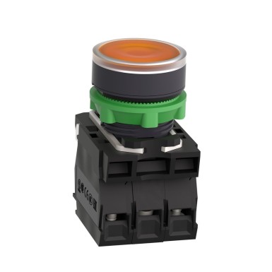 XB5AW35B5 - Illuminated push button, Harmony XB5, plastic, orange flush, 22mm, universal LED, plain lens, 1NO + 1NC, 24V AC DC - Schneider Electric - Illuminated push button, Harmony XB5, plastic, orange flush, 22mm, universal LED, plain lens, 1NO + 1NC, 24V AC DC - Schneider Electric - 1