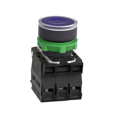 XB5AW36G5 - Illuminated push button, Harmony XB5, plastic, blue flush, 22mm, universal LED, plain lens, 1NO + 1NC, 110...120V AC - Schneider Electric - Illuminated push button, Harmony XB5, plastic, blue flush, 22mm, universal LED, plain lens, 1NO + 1NC, 110...120V AC - Schneider Electric - 3