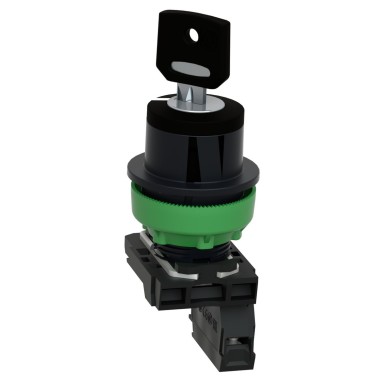 XB5FG61 - Harmony XB5, Key switch selector flush mounted, plastic, black, Ш30, key 455, 2 positions, spring return right to left, 1 NO - Schneider Electric - Harmony XB5, Key switch selector flush mounted, plastic, black, Ш30, key 455, 2 positions, spring return right to left, 1 NO - Schneider Electric - 3