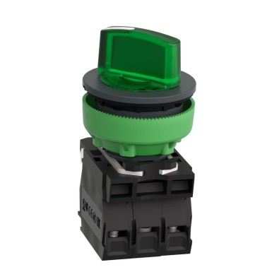 XB5FK123B5 - Illuminated selector switch, Harmony XB5, grey plastic, green handle, 30mm, universal LED, 2 positions, 1NO + 1NC, 24V AC DC - Schneider Electric - Illuminated selector switch, Harmony XB5, grey plastic, green handle, 30mm, universal LED, 2 positions, 1NO + 1NC, 24V AC DC - Schneider Electric - 3