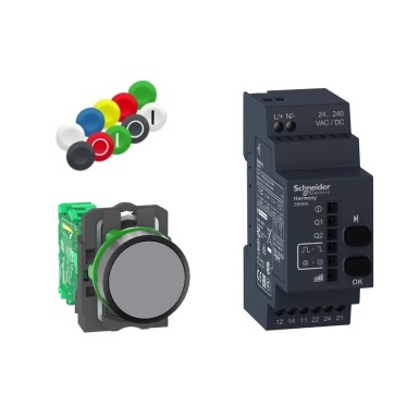 XB5RFA02 - Harmony XB5, Wireless push button and configurable receiver with 10 colored caps, plastic, Ш22, 24...240 V AC/DC - Schneider Electric - Harmony XB5, Wireless push button and configurable receiver with 10 colored caps, plastic, Ш22, 24...240 V AC/DC - Schneider Electric - 0