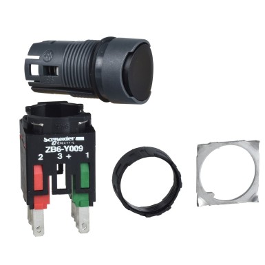 XB6AA25B - Complete push button, Harmony XB6, black flush pushbutton, 16mm, spring return, 1NO + 1NC, unmarked - Schneider Electric - Complete push button, Harmony XB6, black flush pushbutton, 16mm, spring return, 1NO + 1NC, unmarked - Schneider Electric - 0