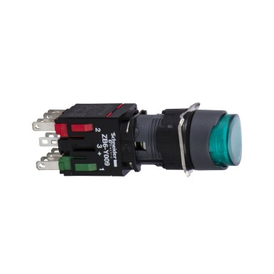 XB6AE3B5B - Complete illuminated push button, Harmony XB6, green projecting, 16mm, spring return, 1NO + 1NC, 12...24V - Schneider Electric - Complete illuminated push button, Harmony XB6, green projecting, 16mm, spring return, 1NO + 1NC, 12...24V - Schneider Electric - 0