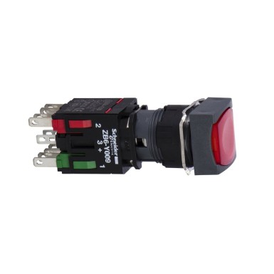 XB6CF4B5B - Complete illuminated push button, Harmony XB6, red square flush illum pushbutton ? 16 latching 1NO+1 - Schneider Electric - Complete illuminated push button, Harmony XB6, red square flush illum pushbutton ? 16 latching 1NO+1 - Schneider Electric - 0