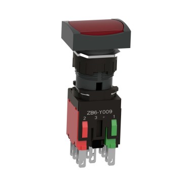 XB6DF4B5B - Complete illuminated push button, Harmony XB6, red rectangular flush, 16mm, latching, 1NO + 1NC, 12...24V - Schneider Electric - Complete illuminated push button, Harmony XB6, red rectangular flush, 16mm, latching, 1NO + 1NC, 12...24V - Schneider Electric - 5