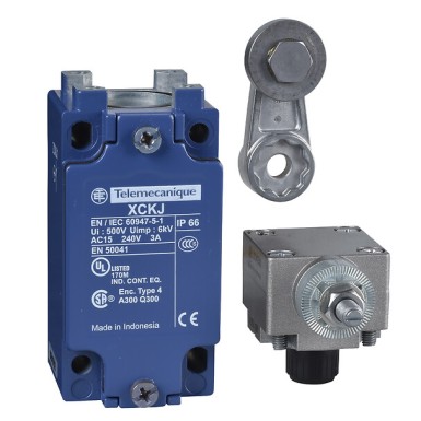 XCKJ10513C - Telemecanique - Limit switch, XC Standard, XCKJ, steel roller lever, 1NC+1 NO, snap action