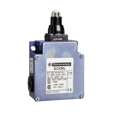 XCKML102 - Telemecanique - Limit switch, Limit switches XC Standard, XCKML, steel roller plunger, 2x(1NC+1NO), snap action, Pg13