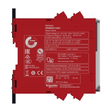 XPSBAC14AC - Estop or guard ,Harmony XPS, connected to supply terminals 24 V AC/DC , no inputs, spring - Schneider Electric - Estop or guard ,Harmony XPS, connected to supply terminals 24 V AC/DC , no inputs, spring - Schneider Electric - 2