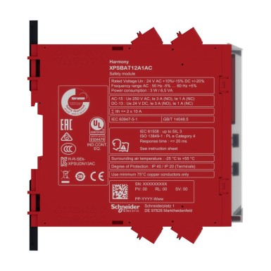 XPSBAT12A1AC - Time delayed output, Harmony XPS, for Estop, guard, OSSD, 24 V AC/DC, spring - Schneider Electric - Time delayed output, Harmony XPS, for Estop, guard, OSSD, 24 V AC/DC, spring - Schneider Electric - 2