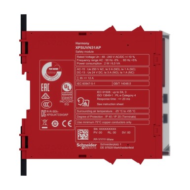 XPSUVN31AP - Safety module, Harmony Safety Automation, Zero speed monitoring with time delay, 48-240 V AC/DC, screw - Schneider Electric - Safety module, Harmony Safety Automation, Zero speed monitoring with time delay, 48-240 V AC/DC, screw - Schneider Electric - 1