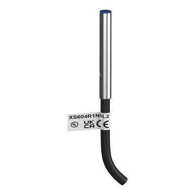XS604R1NBL2 - Telemecanique - Miniature inductive sensor, D4 plain, L31mm, stainless, Sn1.5mm, cable 2m