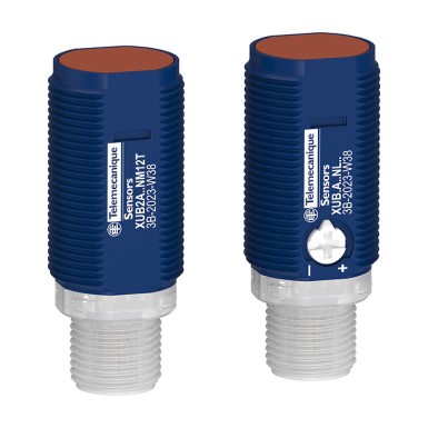XUB2APYNM12 - Telemecanique - Photoelectric sensors XU, Photo electric sensor, Cylindrical, Plastic, Thru-beam, System, Smax 30m, IO-Link, Connector M12