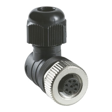XZCC12FCM80B - Telemecanique - Con. M12 Female 90° 8 pins w/ screw terminals cable gland, Metal clamping ring
