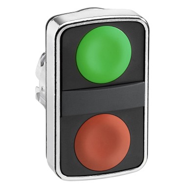 ZB4BA7340 - Double-headed push button head, Harmony XB4, metal, 22mm, 1 green flush unmarked+1 red flush unmarked - Schneider Electric - Double-headed push button head, Harmony XB4, metal, 22mm, 1 green flush unmarked+1 red flush unmarked - Schneider Electric - 0