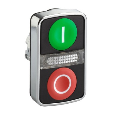 ZB4BW7L37417 - Head for illuminated double headed push button, Harmony XB4, green flush/red projecting pushbutton Ш22 mm with marking - Schneider Electric - Head for illuminated double headed push button, Harmony XB4, green flush/red projecting pushbutton Ш22 mm with marking - Schneider Electric - 0