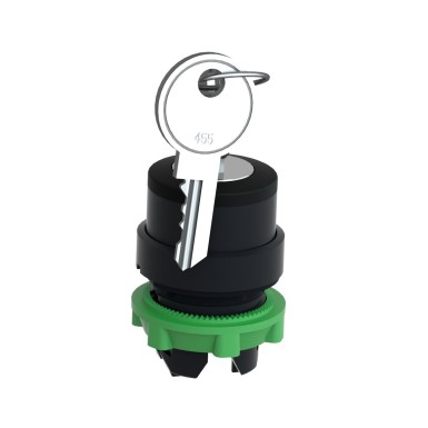 ZB5AG05 - Harmony XB5, Key switch selector head, plastic, black, Ш22, key 455, 3 positions, spring return from right to center, withdrawal left and center - Schneider Electric - Harmony XB5, Key switch selector head, plastic, black, Ш22, key 455, 3 positions, spring return from right to center, withdrawal left and center - Schneider Electric - 9