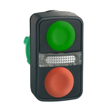 ZB5AW7A3740 - Harmony XB5, Illuminated double-headed push button head,plastic, Ш22, 1 green fLush + 1 pilot light + 1 red flush, unmarked - Schneider Electric - Harmony XB5, Illuminated double-headed push button head,plastic, Ш22, 1 green fLush + 1 pilot light + 1 red flush, unmarked - Schneider Electric - 0